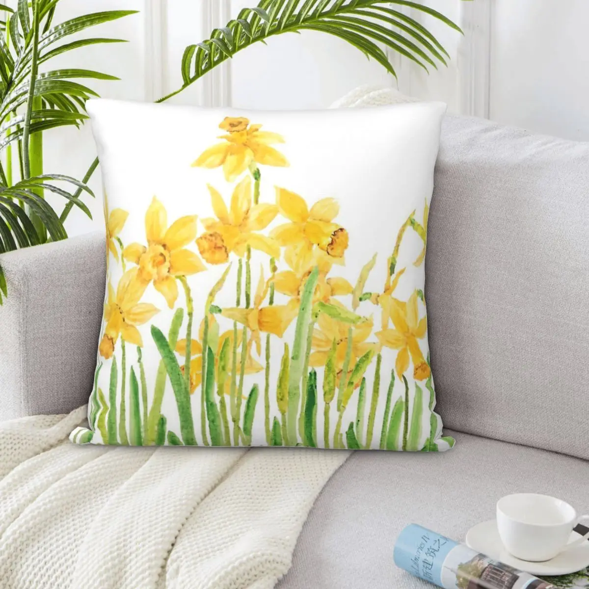 Hand Painted Yellow Daffodils Field Cushion Body Pillow Anime Cushion Cover 45*45 Pillow Case Pillow Cover 6