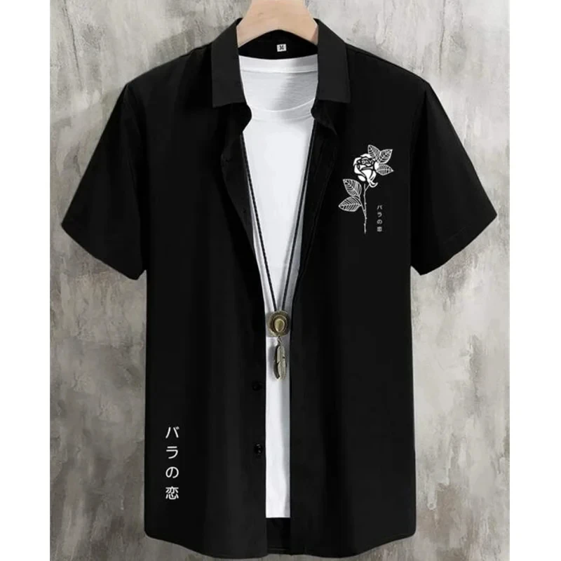 Hawaiian Men's Shirt 3D Digital Flower And Text Print Beach Party Sweatshirt Loose Oversized Shirt High Quality Men's Clothing