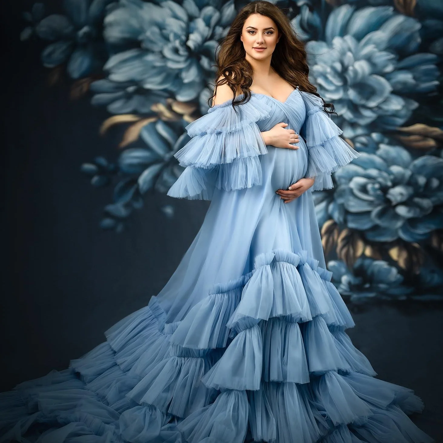 2022 New Pregnant Women's Prom Dresses Spaghetti Long Sleeve Maternity Robes Customise Ruffled