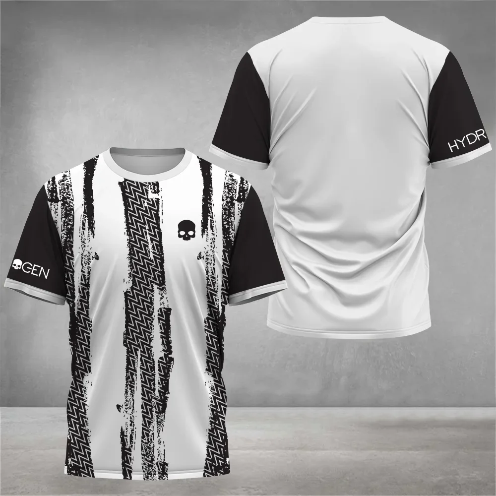 Casual Black White Striped Printed Tennis T-Shirt Men's Padel Clothing Oversized Loose Sports Short Sleeve T-Shirt Quick-Drying