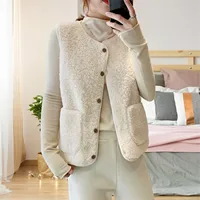Women'S Teddy Fleece Vest Autumn Thin Vest Sleeveless Coat Plain Plush Vest Short Jacket Loose Fleece Vest Women Outwear 1