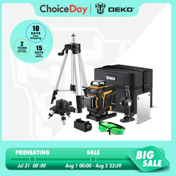 DEKO 16/12 Lines 4D Self-Leveling Laser Level 360 Horizontal and Vertical Cross Line Green Laser Beam with Tripod Power Tools