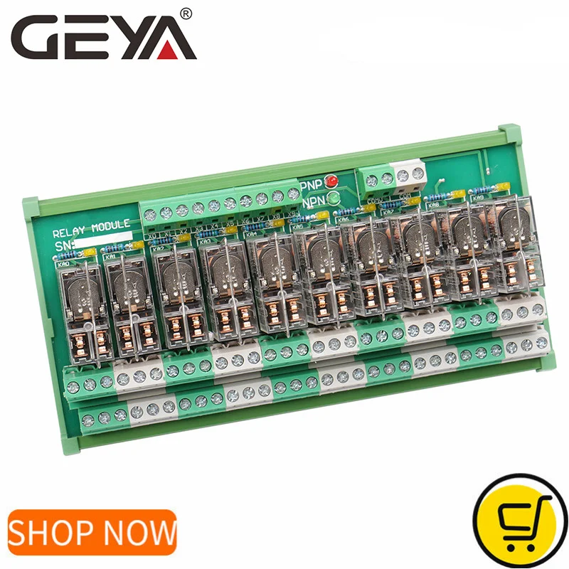 

GEYA 2NG2R DPDT Relay 10 Channel Relay Module 2NO 2NC Plug in Relay 12V 24V
