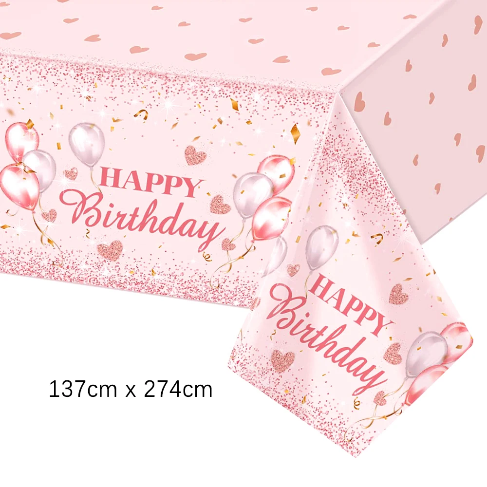 Pink Rose Gold Birthday Party Disposable Tableware Set