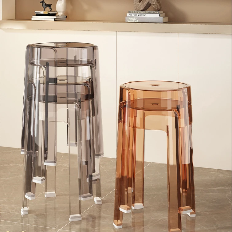 Creative Modern Simple Style Stools Transparent Stackable Plastic  Thickened Acrylic Round Furniture Household Thickened