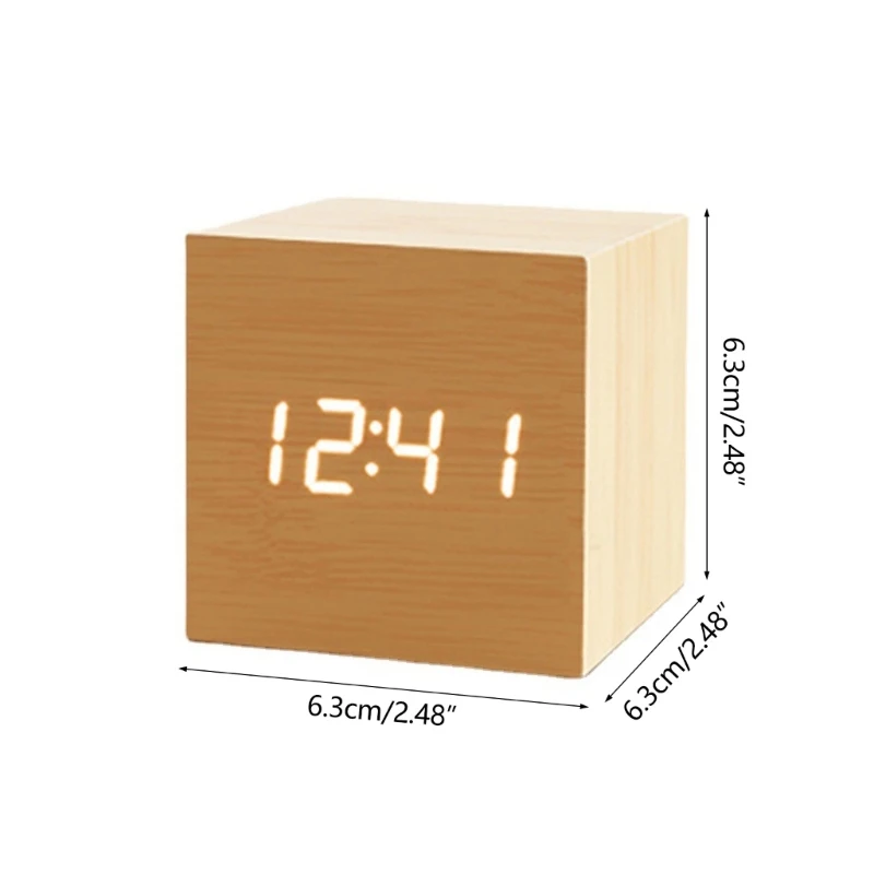 Wood Cube Voice Control Alarm Clock School Office Bedroom Table Decoration 270F images - 6