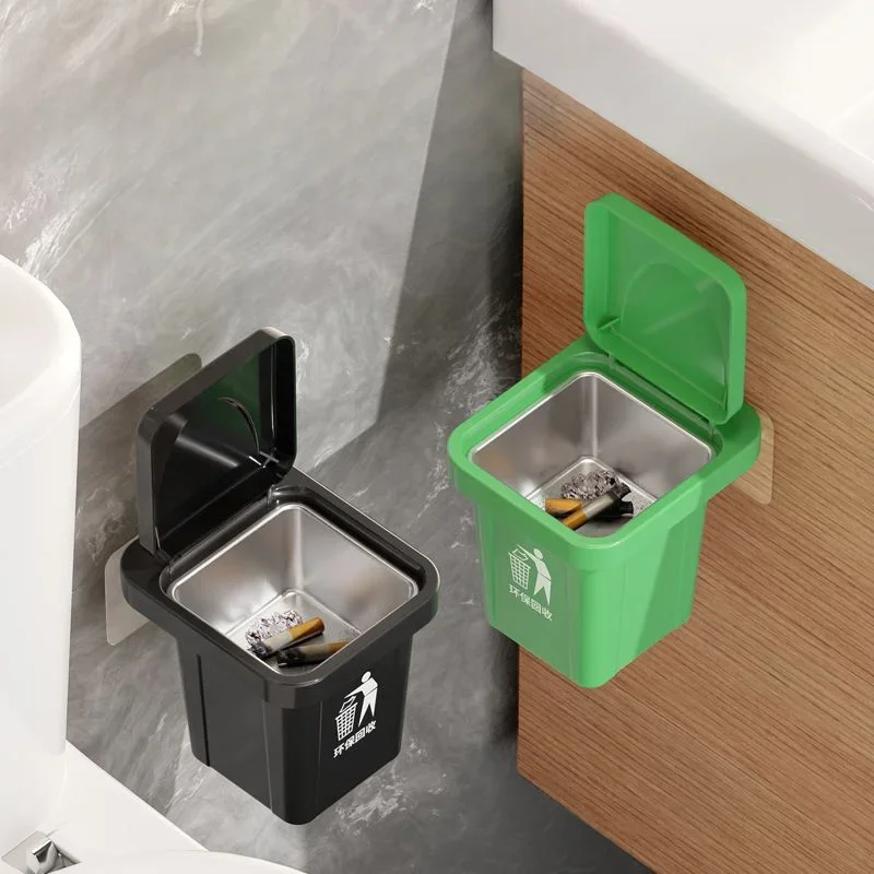 portable ashtray Ashtray with Lid Stainless Steel Bathroom Wall Hanging Notch Anti-fly Ash