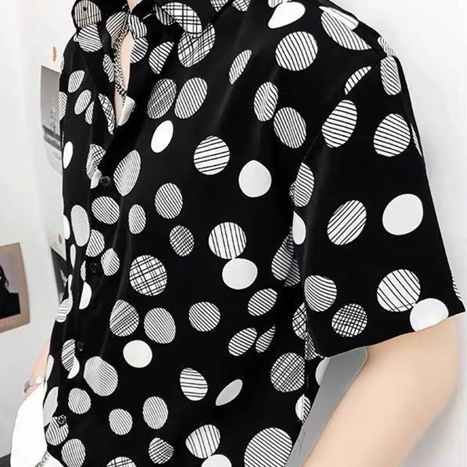 2024 New Polka Dot Shirt Short Sleeved Korean Version Trendy Men's Loose Casual Polka Dot Lapel Shirt Lightweight And Breathable