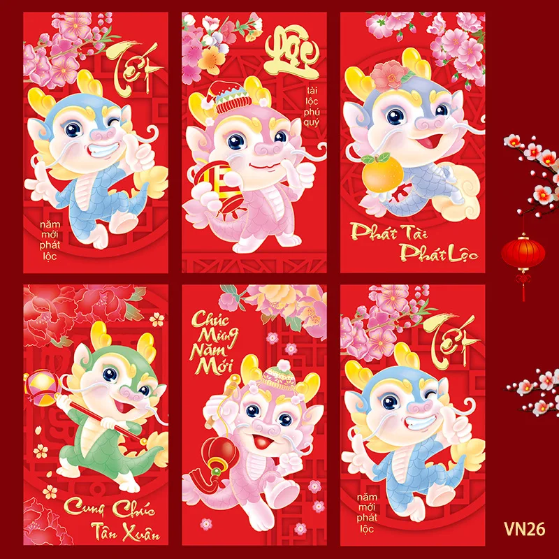 5Bags/30pcs Chinese Dragon Hongbao Lucky Money Gift Envelopes Red