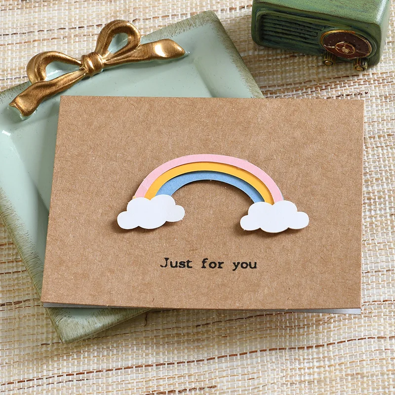 10pcs/bag Retro Mini Kraft Paper 3D Sticker Birthday Card, Blessing Card, Lover Thank You Card