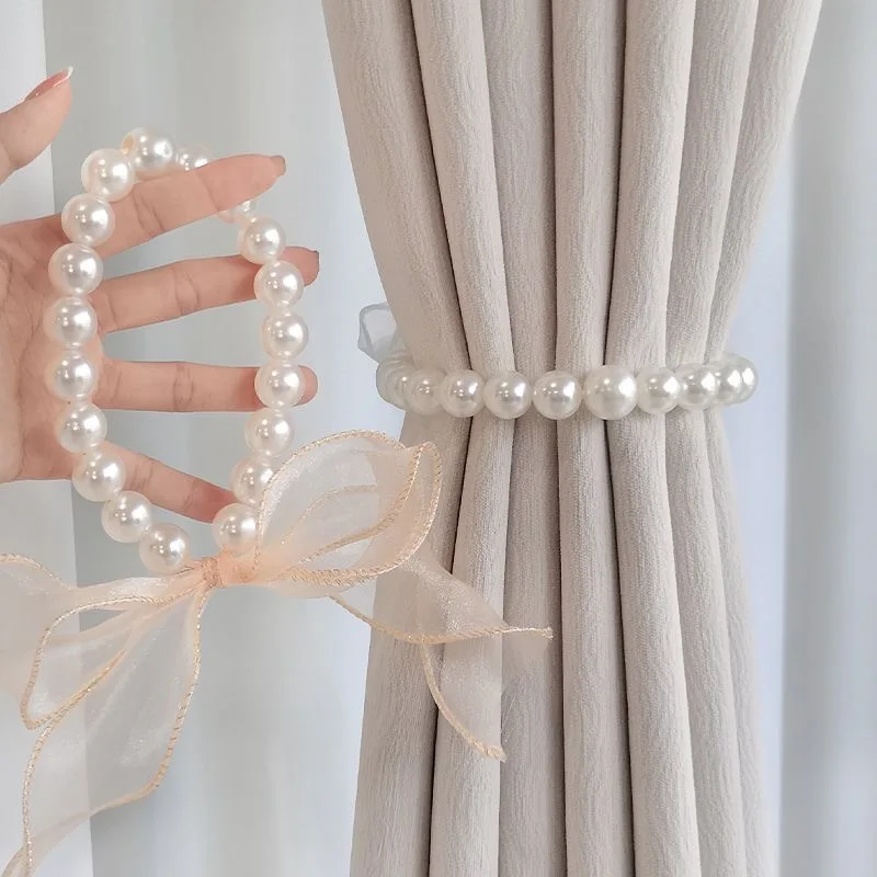 

2Pcs Curtain Tieback Beautiful Pearls Lace Holder Hook Buckle Clip Pretty and Fashion Polyester Decorative Home Accessorie