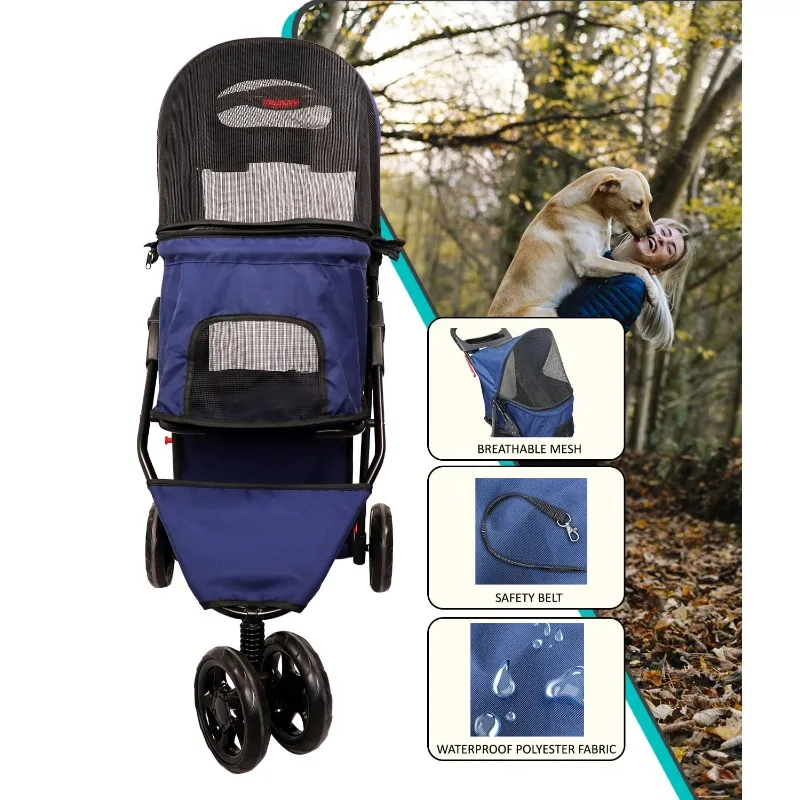 Pet Stroller for Convenience and Mobility Effortless Cat and Dog Pet Carrier Storage Compartment & Foldable