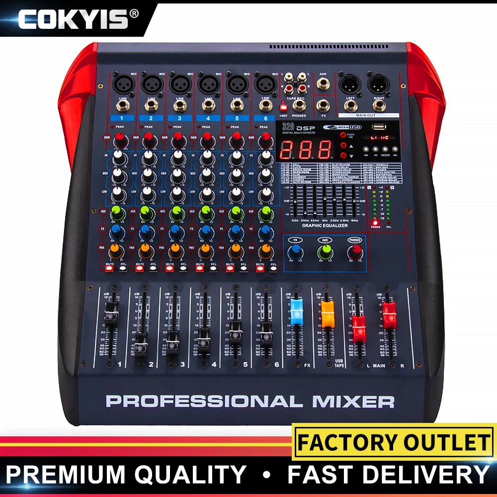Sound mixer 6 Channel Mixer bluetooth USB DJConsole Professional Karaoke Mixer With USB Effects For Stage conference