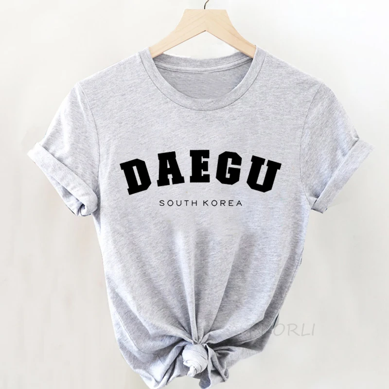 Фото Женская футболка с коротким рукавом Daegu, хлопковая Футболка в Корейском стиле, футболка унисекс, уличная женская футболка, изготовленная из Южной Кореи №2