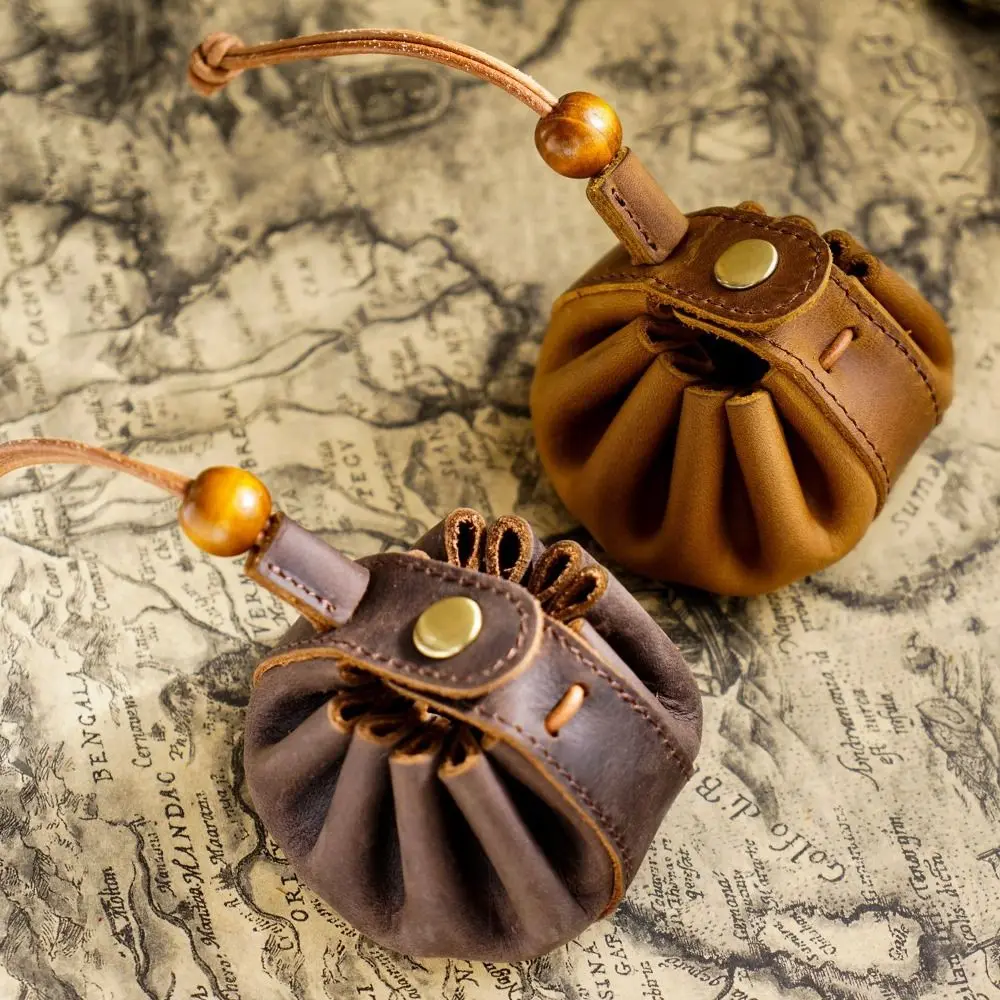 

6Colors Unisex Coin Purse Handmade with Snap Pouch Money Retro Wallet Genuine Leather Storage Bag Drawstring Coin Purse