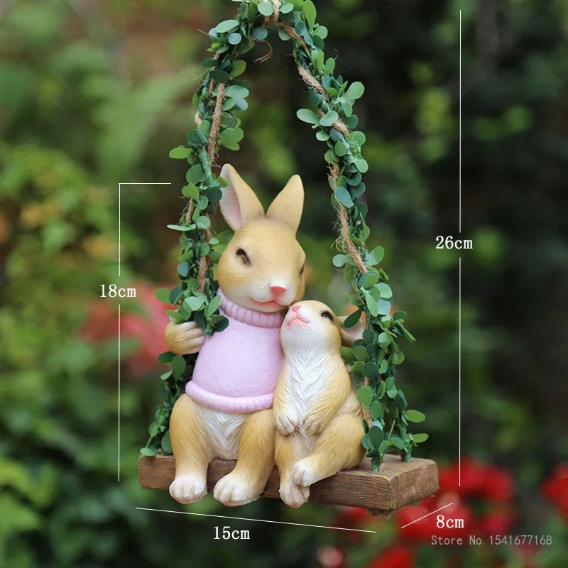 Rabbit Garden Outdoor Tree Pendant, Swing Rabbit Decoration, Cartoon Animal Crafts, Decorations for Home, 1Pc