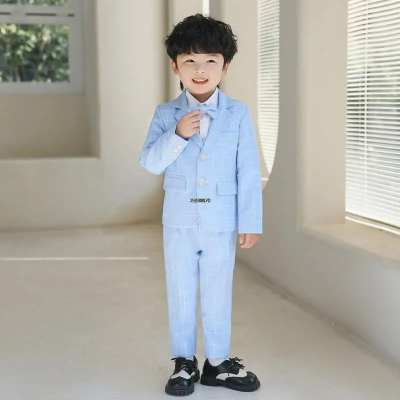 Boys Suit Set Wedding Suit For Boys Children Formal Gentleman Photograph Suit Kids Tuxedo Dress Big Teenager Graduation Stage Show Costume