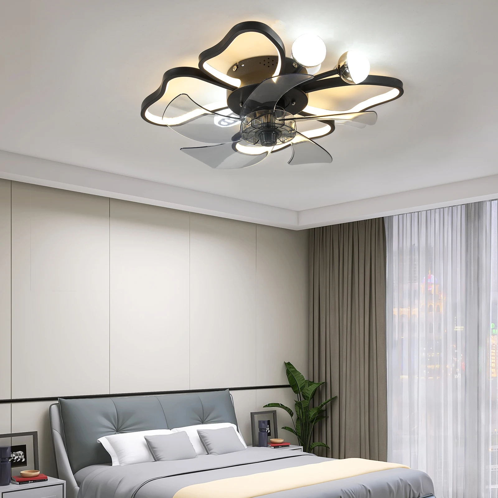 Butterflies LED lights Modern Ceiling Fan ,Transparent Blades, 6-Speed Remote Control,Stylish Low-Profile Design