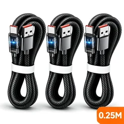 Ultra - Durable 240W USB C Quick Charging Cable - 3 Pack Nylon Braided Transparent Charger Cord (3PCS - 0.25m)