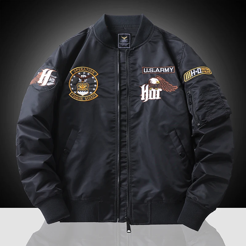 Eagle Flight Jacket Men's Workwear Spring and Autumn Pilot Baseball uniform Tactical Flight Suit Embroidered Heavy Industry Blac 6