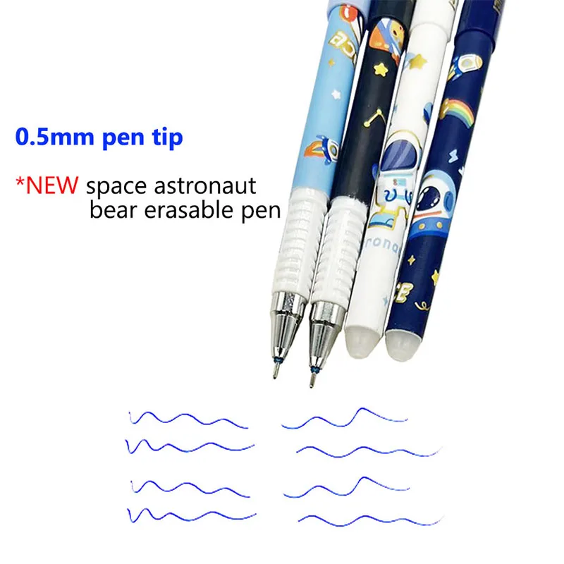 Astronaut Panda 16pcs/mix Erasable Pen 0.5mm Fine Point Friction Pens with Erasers Black Blue Ink School Writing Stationery 4
