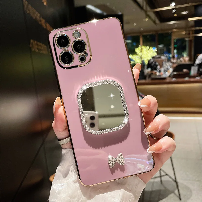 Luxury Square Mirror Pink Phone Case For iPhone 13 12 11 Pro XS