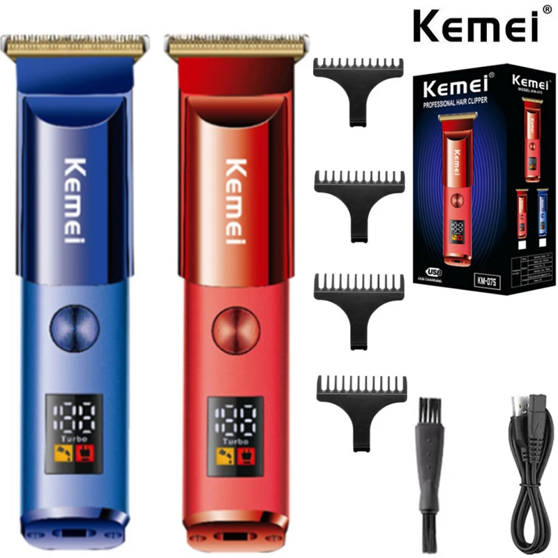 

Профессиональный триммер для волос от Kemei для мужчин, электрическая машинка для стрижки волос на лице, бороде, теле, аккумуляторная машинка для стрижки волос с ЖК-дисплеем