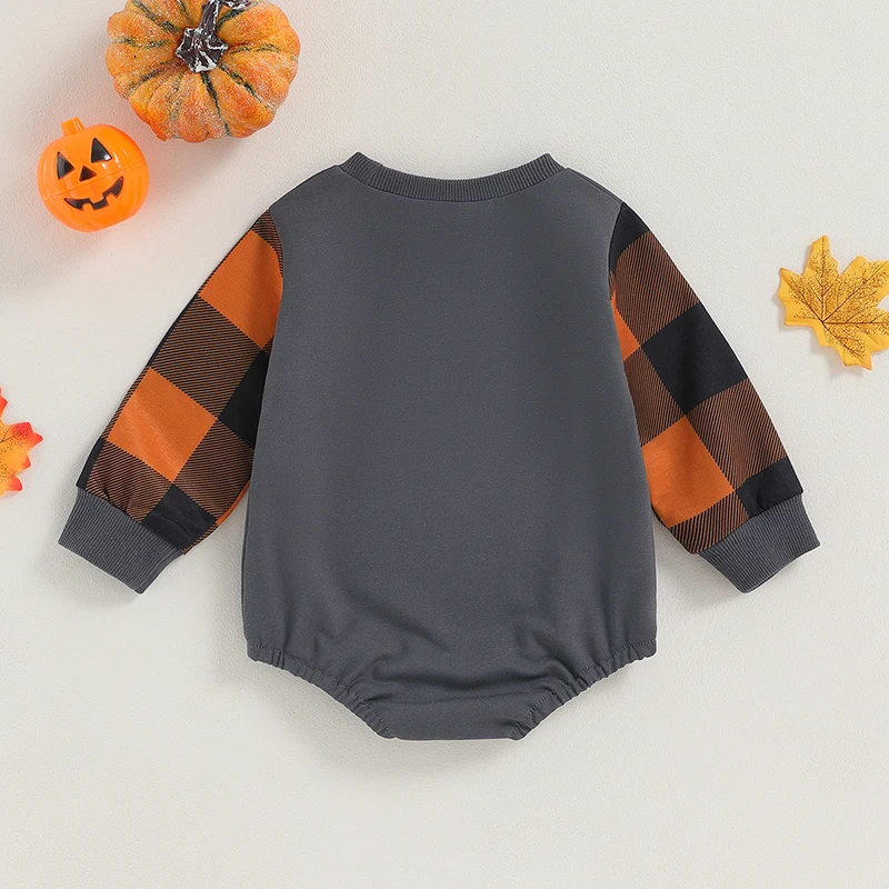 

Baby Halloween Costume Letter Pumpkin Print Long Sleeve Sweatshirt Bodysuit My First Halloween Outfit