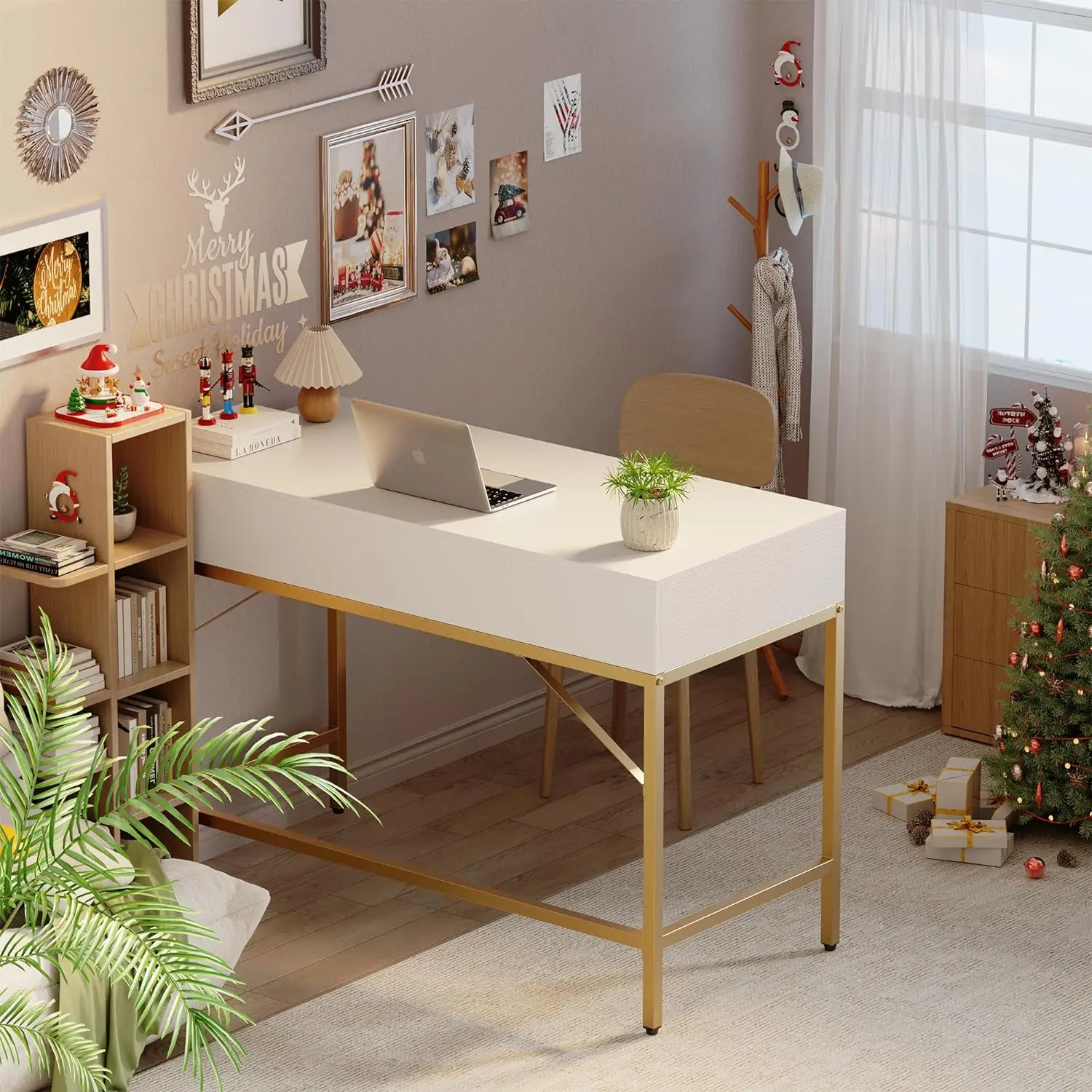 SUPERJARE Vanity Desk with Drawers, 47 inch Computer Desk, Modern Simple Home Office Desks, Makeup Dressing Table for Bedroom