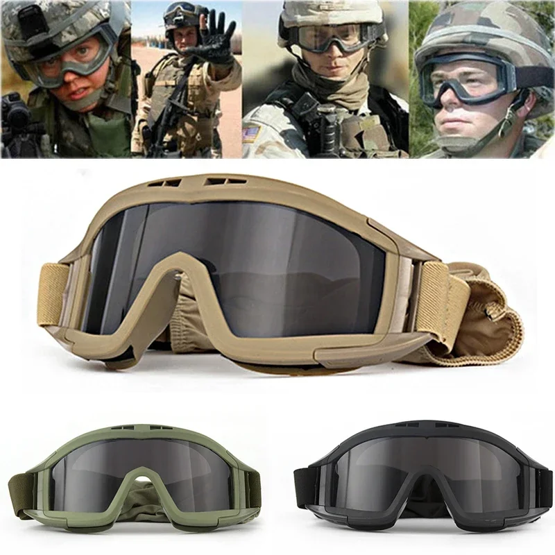 Airsoft Tactical Goggles 3 Lens Windproof Dustproof Shooting Motocross Motorcycle Mountaineering Safety Goggles CS Protection