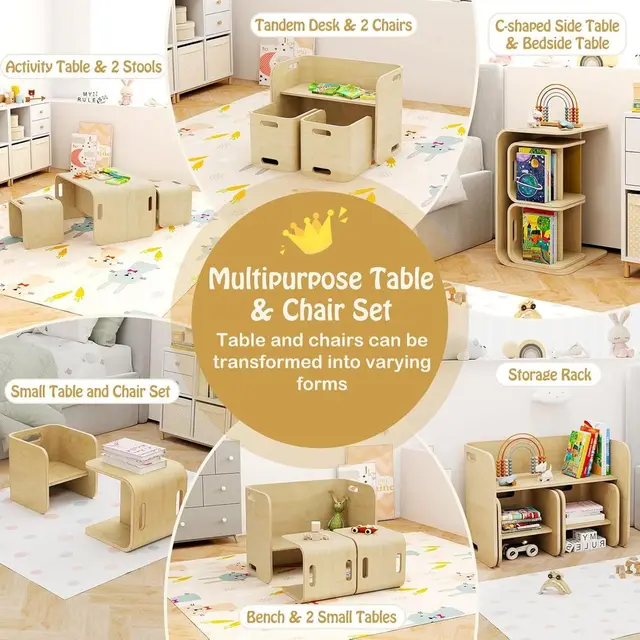 All-in-One Birch Wood Kids Table and Chair Set with Storage for Reading, Arts, and Snacks (Natural)