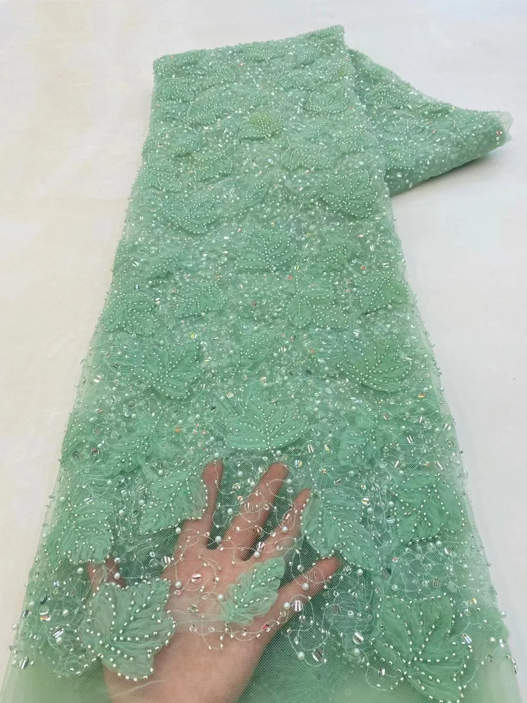 Sequins Jacquard Lace Fabric Lace Trim Fabric 5 Yards African Sequins Lace Fabric Lace Embroidery Beaded Mesh Fabric For Women Wedding Party Dress XT39