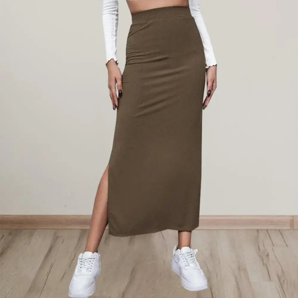 

Women Skirt Elegant Office Lady Skirt High Waist Slim Fit Side Split Hem for Workwear Women's Solid Color Hip Wrapped Midi Skirt