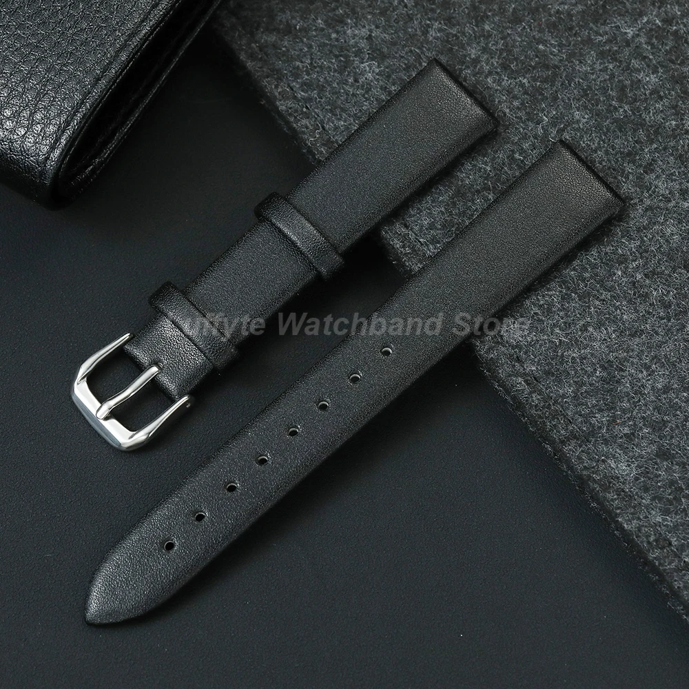 Elegant Women's Ultra-Thin Leather Watch Band - Soft & Comfortable in Black, Brown, Blue, Pink, and Green
