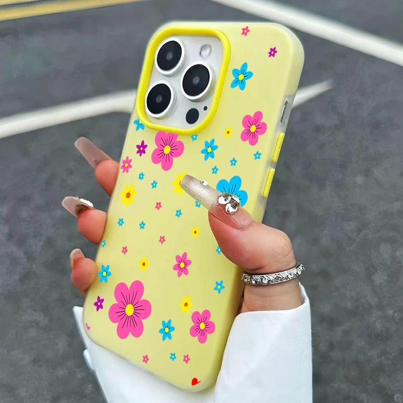 Korean Cute Colorful Flower Shockproof 2-in-1 Candy Color Phone Case