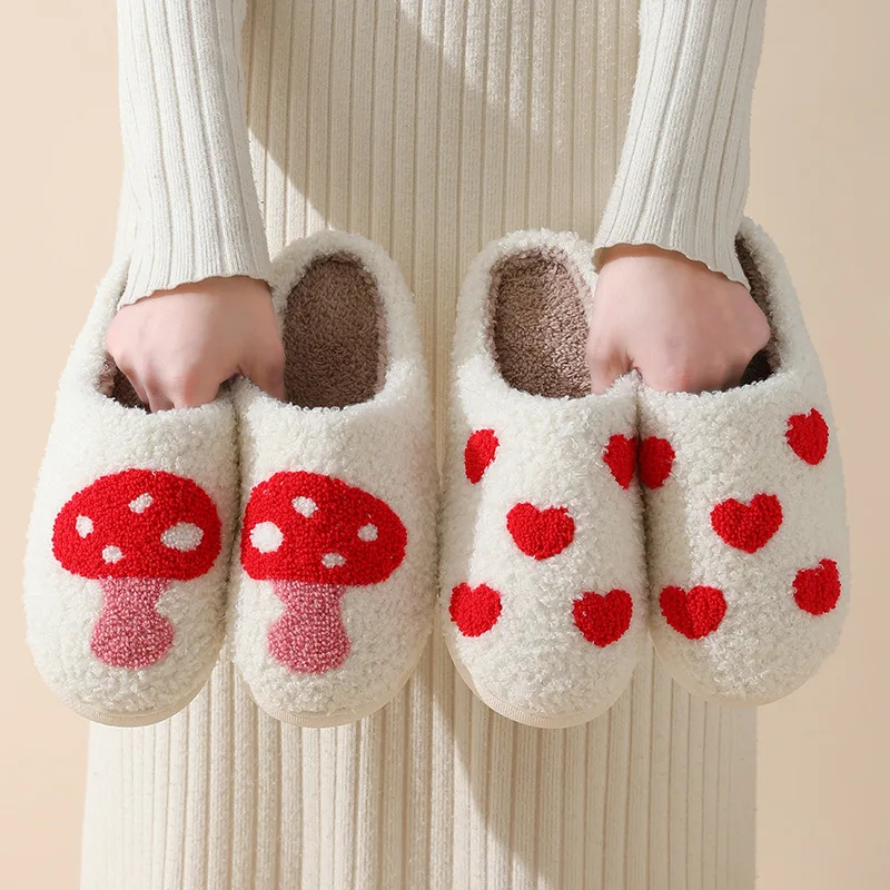 ASIFN Houseshoes Cust Big Small Heart Women's Slippers House Smile Gift Ladies Indoor Winter Warmy Fluffy Cozy Home Comfy Shoes