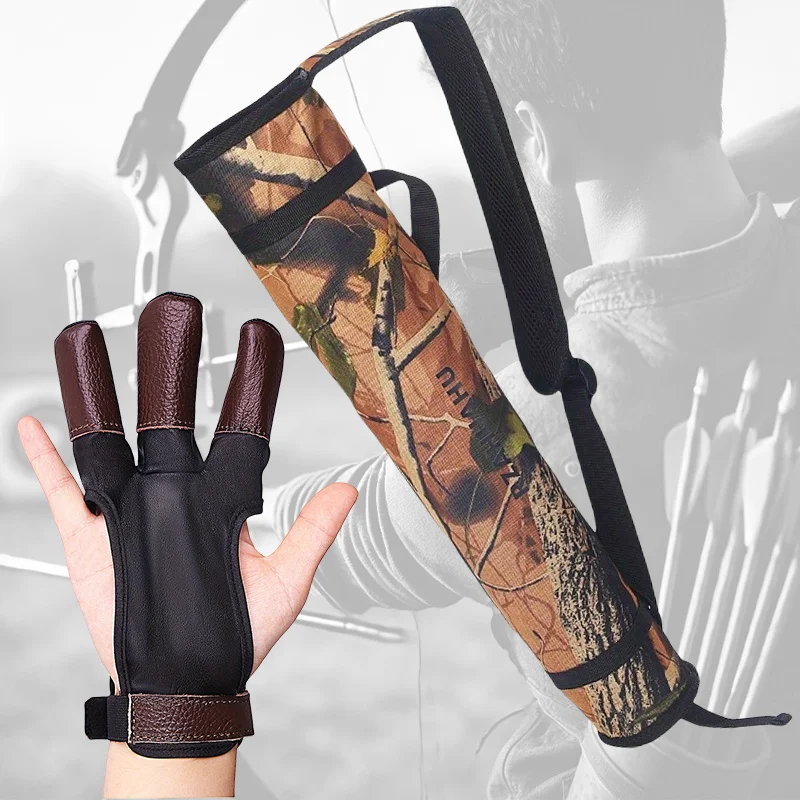 One bow and arrow archery three finger glove, hunting cowhide protective finger riding equestrian shooting archery glove