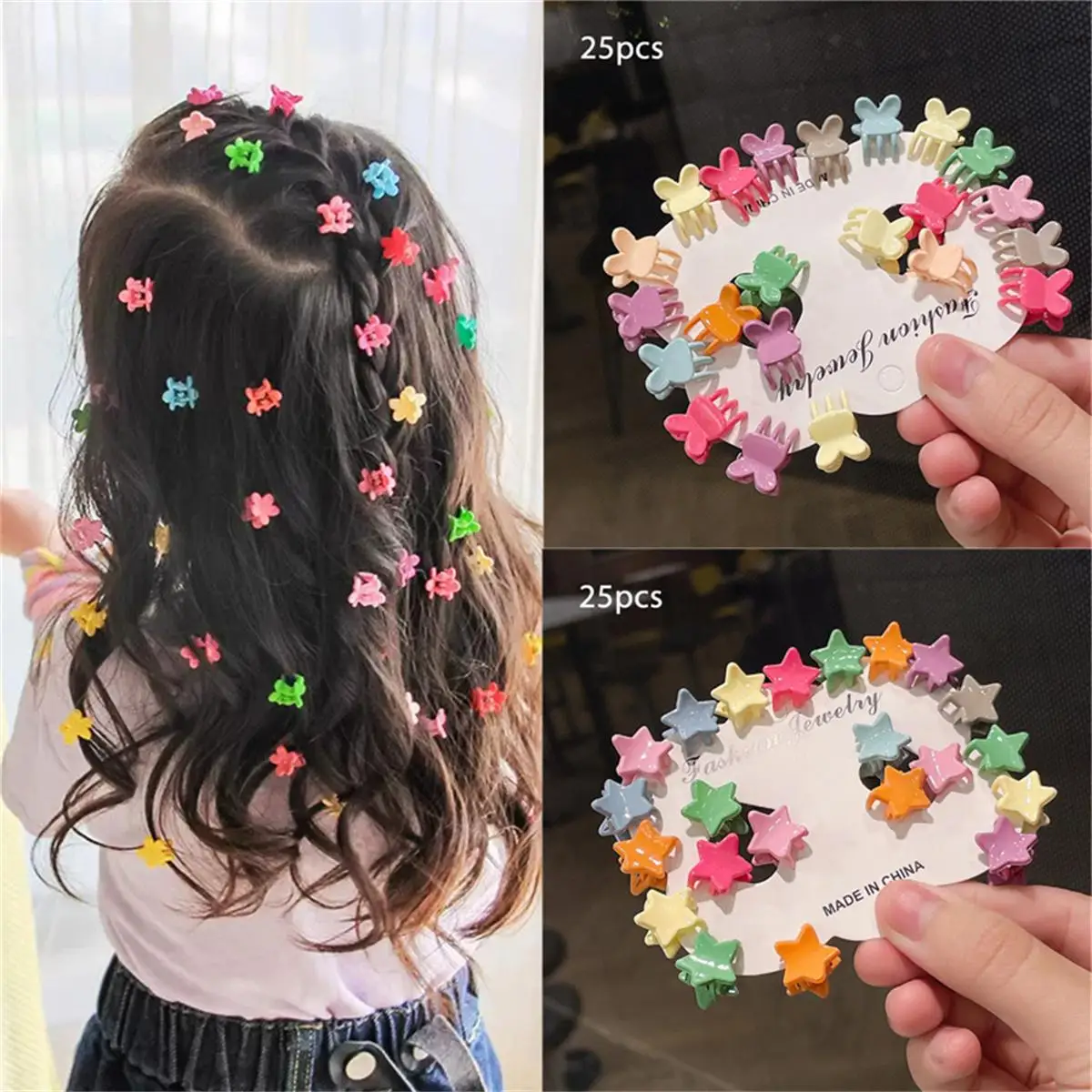25Pcs Girls Cute Cartoon Hair Clips Claw Clip Flower Star Small Hair Claws Children Sweet Hairpins Fashion Hair Accessories