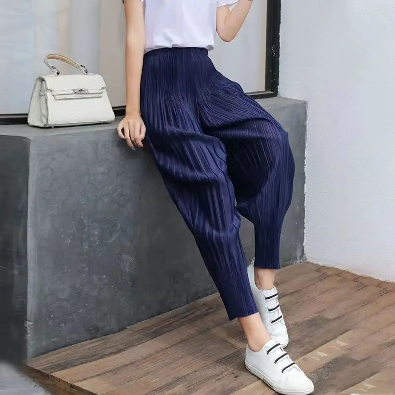 woman Women's Pants Miyake pleated casual small leg slimming look nine point harem pant summer thin versatile light tight Capris 6