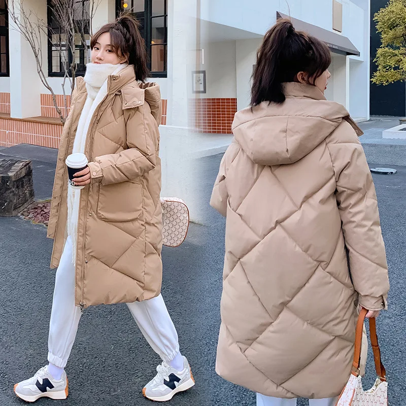 Mid Length Down Cotton Parkas Womens Abrigos Mujer Invierno 2022 Winter  Hooded Pocket Warm Puffer Jacket Oversized White Coat - AliExpress