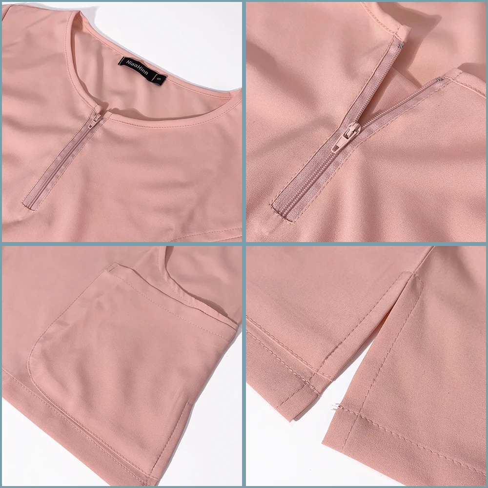Medical Uniform 7 Colors Zipper V-neck Short Sleeve Pocket Nursing Working Top Pants Uniform