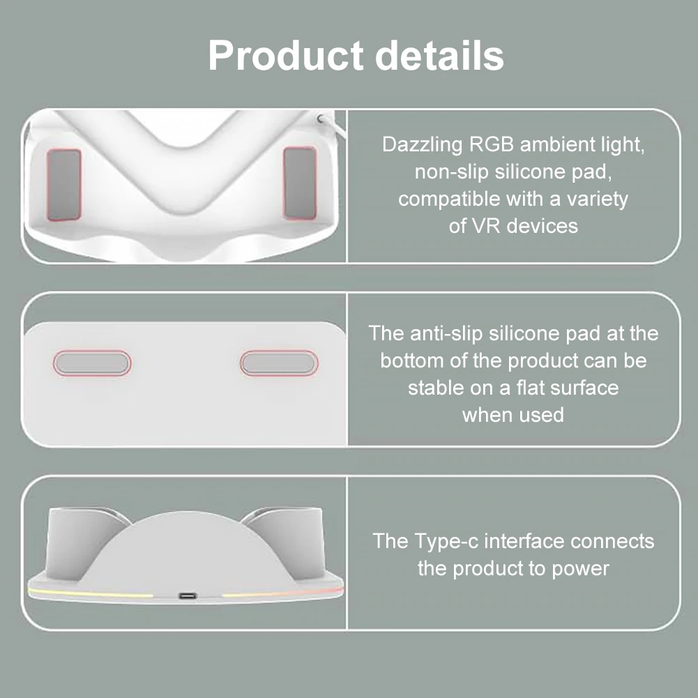 Charging Dock for Meta Quest 3S VR Headest Fast Charging Station with RGB Light Charging Stand for Meta Quest 3S/3/2 VR Headset