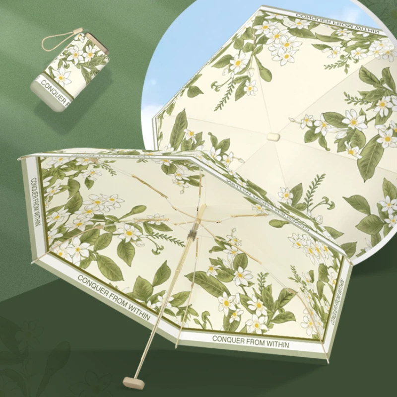 

Manual Umbrella with UV Protection, Double-Deck Sunshade, Retro, Simple, Household, Mini, Five-folding, Rain and Sunshine, Dual