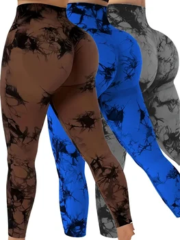 Leggings senza cuciture Tie Dye per donna Pantaloni da yoga a vita alta Scrunch Butt Lifting Collant elastici Leggings sportivi a vita larga 1