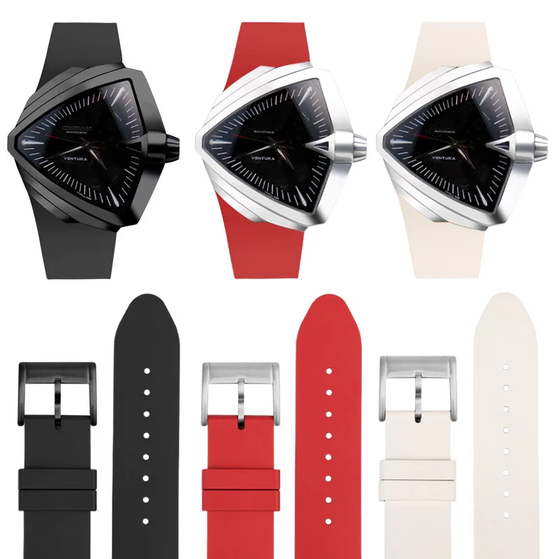 

For Hamilton H24655331 H24615331 VENTURA Series Waterproof Silicone Strap Inclined Rubber Black Men's Watchband 25mm Bracelet