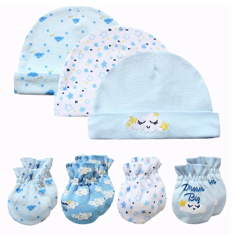 Cotton Anti-scratch Gloves Hat No Scratch Protection Face Gift Newborn Baby Birth Soft Cap Glove Set Simple Kids Infant Supplies