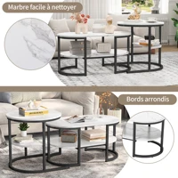 Tables d'appoint Superaly avec structure en métal pour salon, ensemble de 2 tables basses, cercles et ellipses, faciles à assembler, table à thé en MDF 6