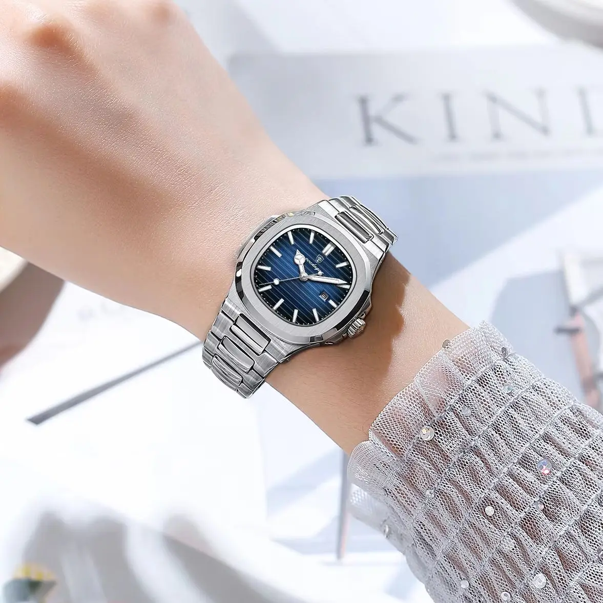 Womens Watch Waterproof Luminous Calendar Square Stainless Steel Quartz