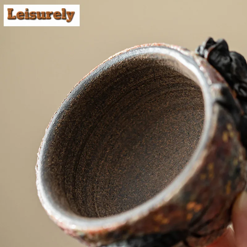 120ML Handmade Dragon Pattern Pottery Teacup Rock Mine Master Cup Gold Pointing Personal Tea Nowl Jianzhan Drinkware Gift Box