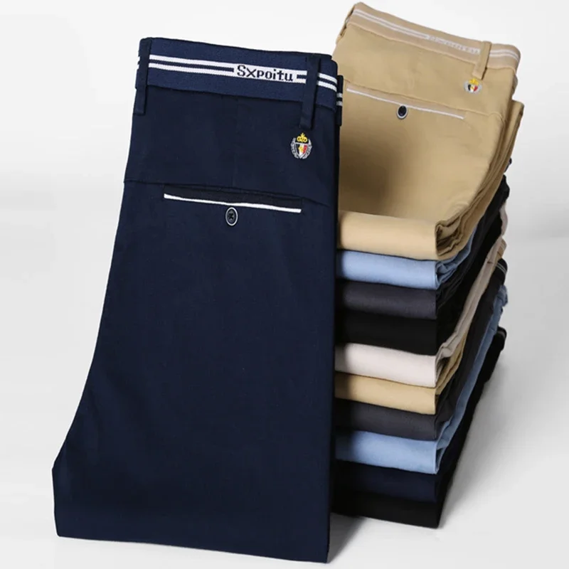 Autumn Men Soft Cotton Lyocell Fabric Casual Business Pants Slim Fit Formal Work Trousers